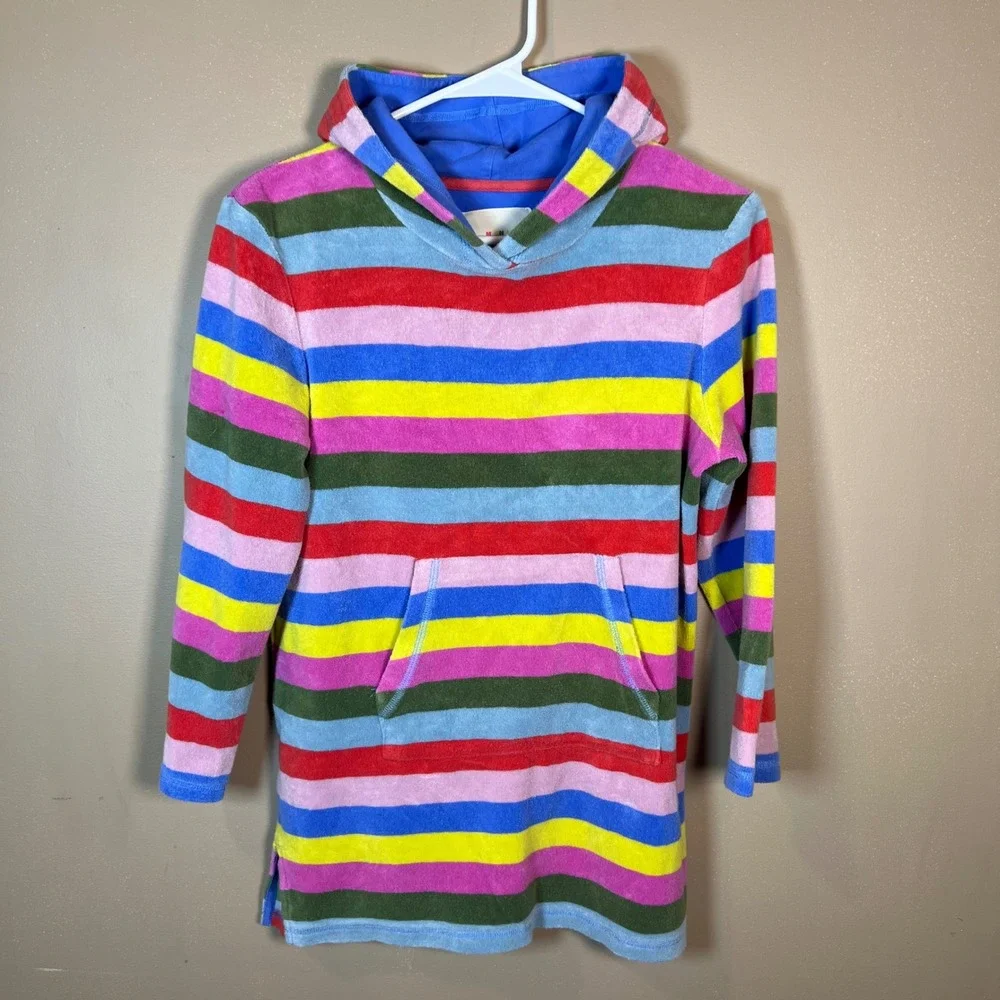 Mini Boden Kids Rainbow Stripe Toweling Beach Cover Up Hoodie G3037 Size 9-10Y